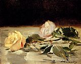 Edouard Manet Two Roses On A Tablecloth painting